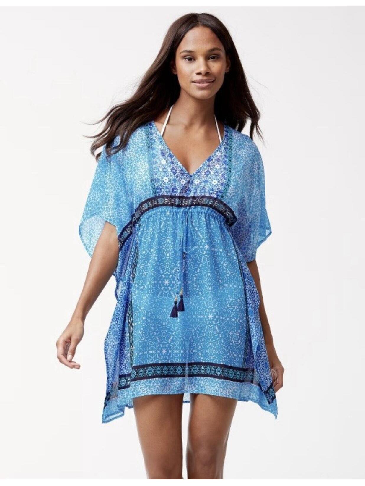 Tommy Bahama Women’s Geo Tiles Chiffon Tunic Cover-Up In Blue-Small